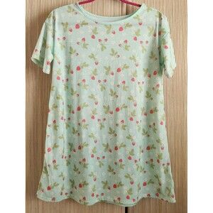 Cat & Jack Girls Nightgown XL 14 Sleepshirt Green Strawberries Floral EUC